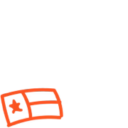 A simple red outline drawing of a flag with a star in the left section and three horizontal stripes on the right, inspired by TX at Two Step Farm and the welcoming spirit of new homes in Montgomery County.